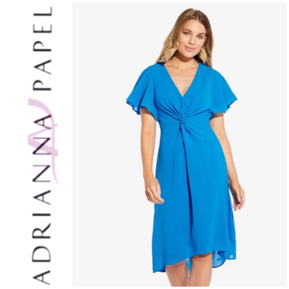 Adrianna Papell Twist Front Crepe Dress Electric Blue Size 14 NWT